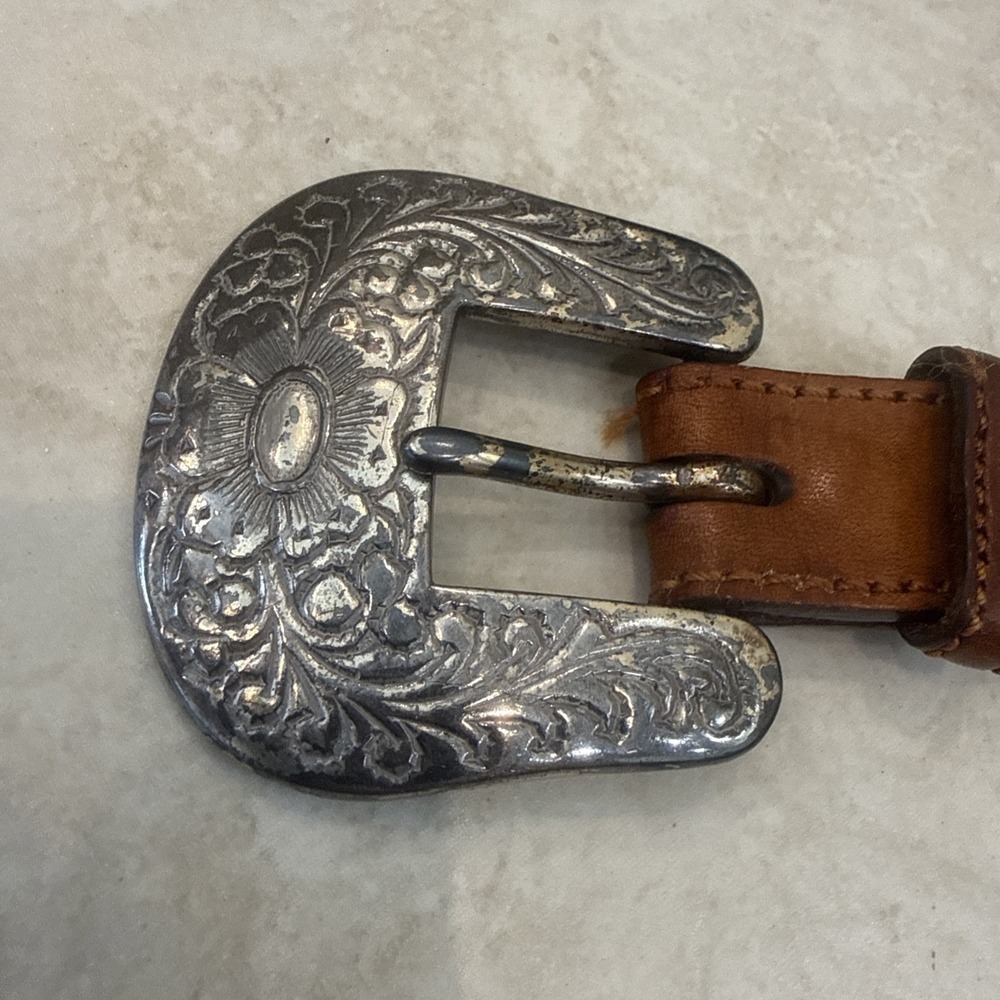 Vtg Southwestern Western Brown Leather Beaded Belt Sz 28 Native American Folk - Picture 3 of 11